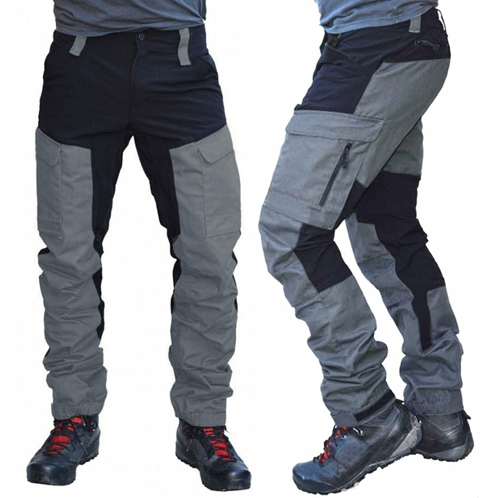 Casual Men Fashion Color Block Multi Pockets Cargo Pants Work Trousers ...