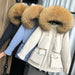 Raccoon Fox Fur Hooded Winter Coat Women White Duck Down Jacket