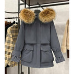 Raccoon Fox Fur Hooded Winter Coat Women White Duck Down Jacket