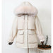 Raccoon Fox Fur Hooded Winter Coat Women White Duck Down Jacket