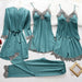 5PC Silk Robe Sleep Suit Women Lace Satin Gown Set V-Neck Nightwear Cami Pajama Set