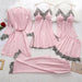 5PC Silk Robe Sleep Suit Women Lace Satin Gown Set V-Neck Nightwear Cami Pajama Set