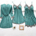 5PC Silk Robe Sleep Suit Women Lace Satin Gown Set V-Neck Nightwear Cami Pajama Set