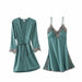 5PC Silk Robe Sleep Suit Women Lace Satin Gown Set V-Neck Nightwear Cami Pajama Set