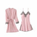 5PC Silk Robe Sleep Suit Women Lace Satin Gown Set V-Neck Nightwear Cami Pajama Set