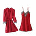 5PC Silk Robe Sleep Suit Women Lace Satin Gown Set V-Neck Nightwear Cami Pajama Set