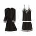 5PC Silk Robe Sleep Suit Women Lace Satin Gown Set V-Neck Nightwear Cami Pajama Set