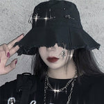 Goth Girl Hat Trendy High Street Hip Hop Pin Rings Dark Cross Bucket Caps