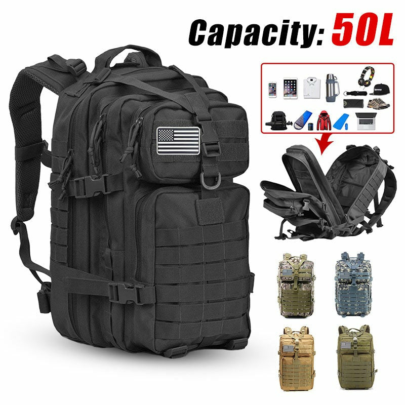 Large Capacity Military Backpack Waterproof Hiking Camping Hunting Bag Black