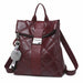 Fashion Multifunction Backpack Women Plaid Leather Small Travel Bags