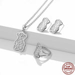 Classic Art Hollow Heart Bear Shape Pendant Necklace Earrings Ring Set Women Fashion Jewelry Sets