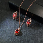 Red Crystal Round Necklace & Earrings Jewelry Set Women Fashion Jewelry