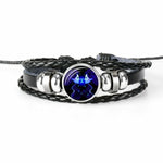12 Constellation Zodiac Sign Black Braided Leather Punk Bracelet Jewelry