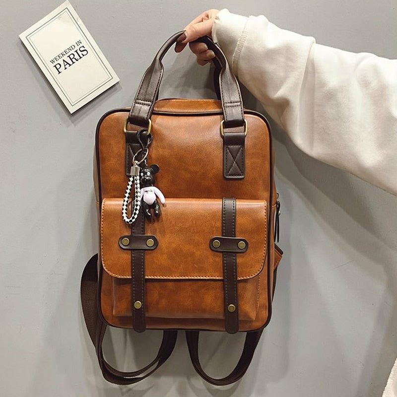 anti-theft leather laptop backpack Women Anti Theft Backpack Waterproof Laptop Leather Travel Backpack Brown / 30X25X11CM