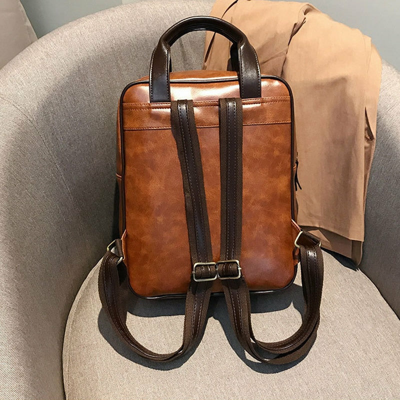 anti theft backpack stylish waterproof travel Women Anti Theft Backpack Waterproof Laptop Leather Travel Backpack Brown / 30X25X11CM