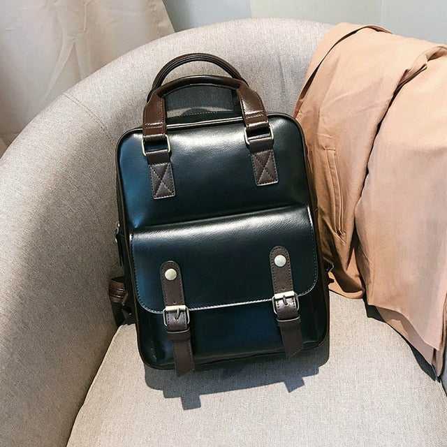 Women Anti Theft Backpack Waterproof Laptop Leather Travel Backpack Black / 30X25X11CM