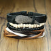 Braided Wrap Leather Bracelets Men Vintage Life Tree Wood Beads Wristbands