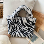 New Fashion Shoulder Bag Leopard Pattern Soft Fur Plush Handbags