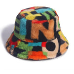 Women Men Winter Soft Warm Hats Outdoor Multicolor Rainbow Faux Fur Bucket Hats