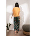 Pajamas Set Women Sleepwear Female Floral Printed Contrasting Color Pajamas Tops With Long Trousers
