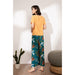 Pajamas Set Women Sleepwear Female Floral Printed Contrasting Color Pajamas Tops With Long Trousers