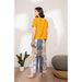 Pajamas Set Women Sleepwear Female Floral Printed Contrasting Color Pajamas Tops With Long Trousers