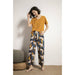 Pajamas Set Women Sleepwear Female Floral Printed Contrasting Color Pajamas Tops With Long Trousers