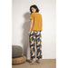 Pajamas Set Women Sleepwear Female Floral Printed Contrasting Color Pajamas Tops With Long Trousers