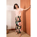 Pajamas Set Women Sleepwear Female Floral Printed Contrasting Color Pajamas Tops With Long Trousers