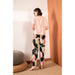 Pajamas Set Women Sleepwear Female Floral Printed Contrasting Color Pajamas Tops With Long Trousers