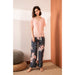 Pajamas Set Women Sleepwear Female Floral Printed Contrasting Color Pajamas Tops With Long Trousers
