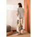 Pajamas Set Women Sleepwear Female Floral Printed Contrasting Color Pajamas Tops With Long Trousers