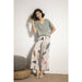 Pajamas Set Women Sleepwear Female Floral Printed Contrasting Color Pajamas Tops With Long Trousers