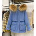 Raccoon Fox Fur Hooded Winter Coat Women White Duck Down Jacket