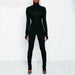 Turtleneck Skinny Casual Jumpsuit Women Long Sleeve Front Zipper Fitness Overalls