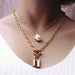 Fashion 2 Layers Pearls Geometric Pendants Necklaces Women Designer Gold Jewelry
