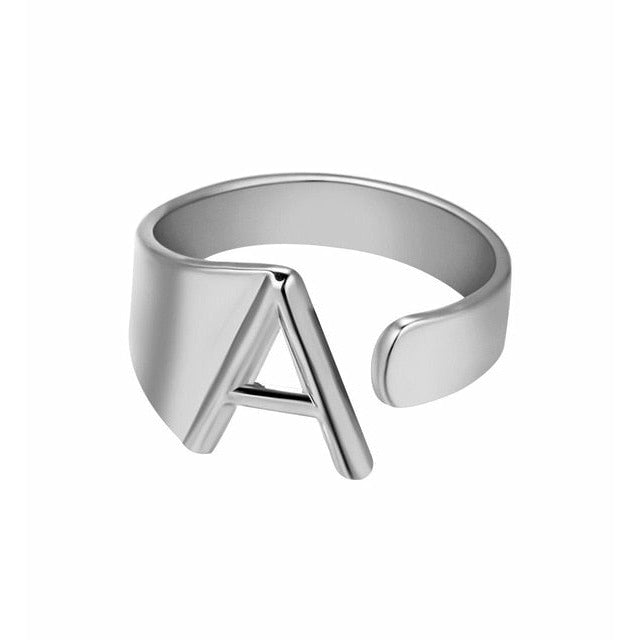 Chunky Wide Hollow A-Z Letter Ring Adjustable Initial Alphabet Ring ...