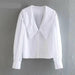 Women Sweet Pan Collar Lace Stitching Casual Shirts Puff Sleeve Chic Tops
