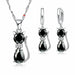 925 Sterling Silver  Cubic Zirconia Cat Kitty Necklace Pendant Earrings Jewelry Set