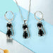 925 Sterling Silver  Cubic Zirconia Cat Kitty Necklace Pendant Earrings Jewelry Set