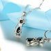 925 Sterling Silver  Cubic Zirconia Cat Kitty Necklace Pendant Earrings Jewelry Set