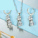 925 Sterling Silver  Cubic Zirconia Cat Kitty Necklace Pendant Earrings Jewelry Set