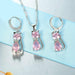 925 Sterling Silver  Cubic Zirconia Cat Kitty Necklace Pendant Earrings Jewelry Set