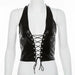 Fashion Punk Black Leather Crop Tops Women's Camisole Stretch Tees