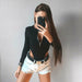 Spring Summer Rompers Women Jumpsuit Zipper Long Sleeve Sexy Skinny Bodysuit