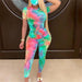 Tie-Dye Two Piece Set Women Casual Sportswear Sweat Suit Short Sleeve Top and Shorts Set