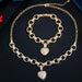 Cubic Zirconia Love Heart Shape Charm Bracelet Pendant Necklace Women Jewelry Set