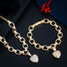 Cubic Zirconia Love Heart Shape Charm Bracelet Pendant Necklace Women Jewelry Set