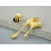 925 Sterling Silver Handmade Fine Jewelry 18K Gold Bee & Dripping Honey Stud Earrings
