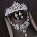 Luxury Heart Crystal Bridal Jewelry Sets Cubic Zircon Crown Tiaras Earring Necklace Set
